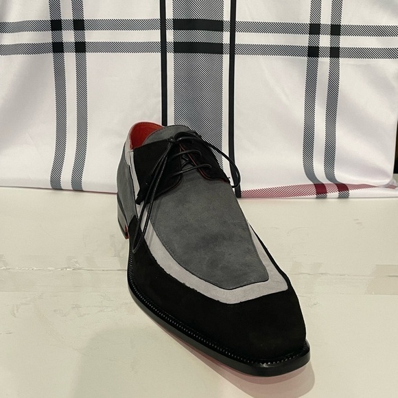 Emilio Franco shoes suede black/gray Oxford red bottom - Picture 1 of 5